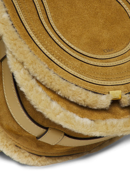 Chloé Small Marcie Shearling-Trimmed Suede Saddle Bag
