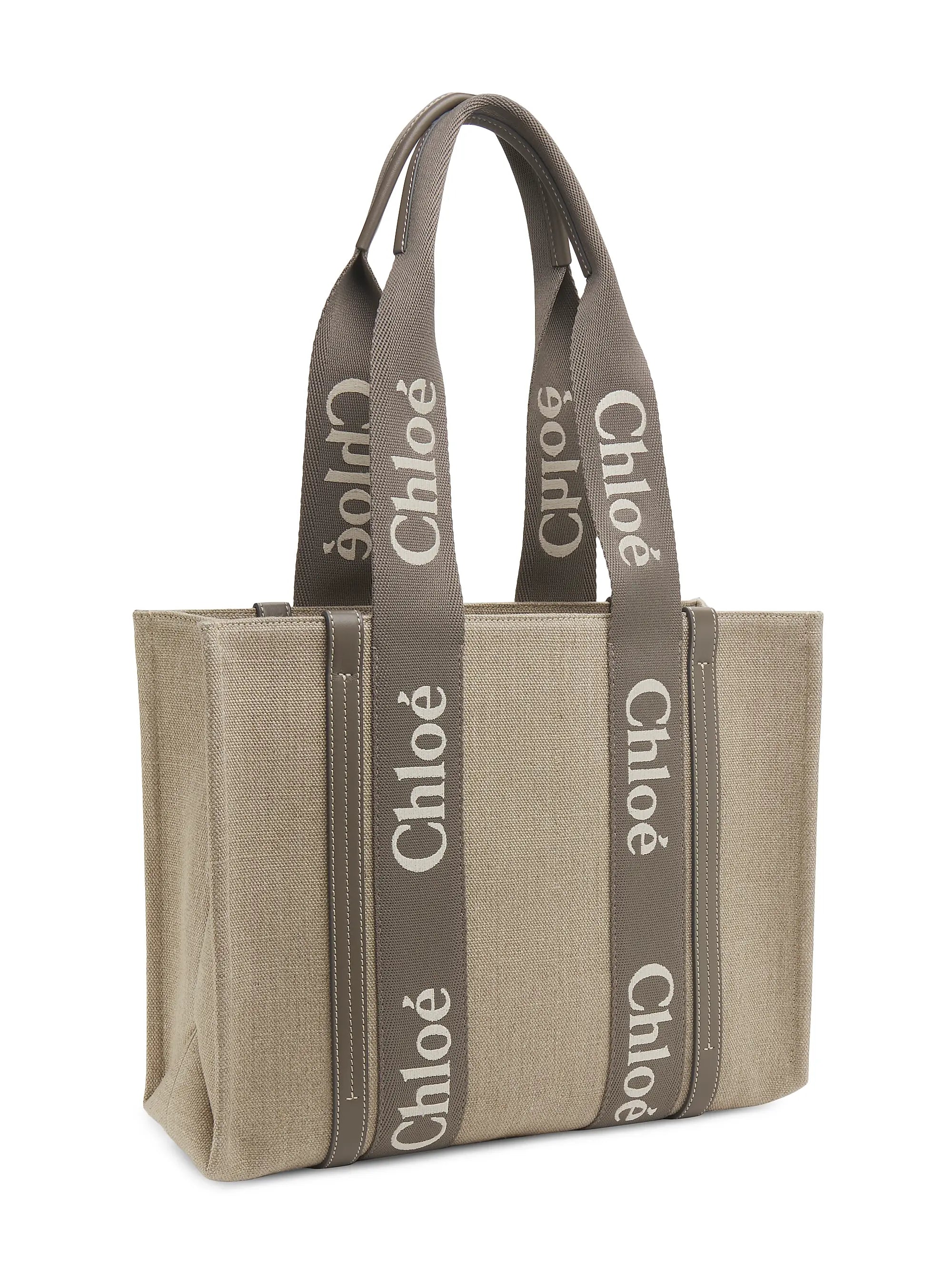 Chloé Woody Logo-Strap Linen Tote Bag