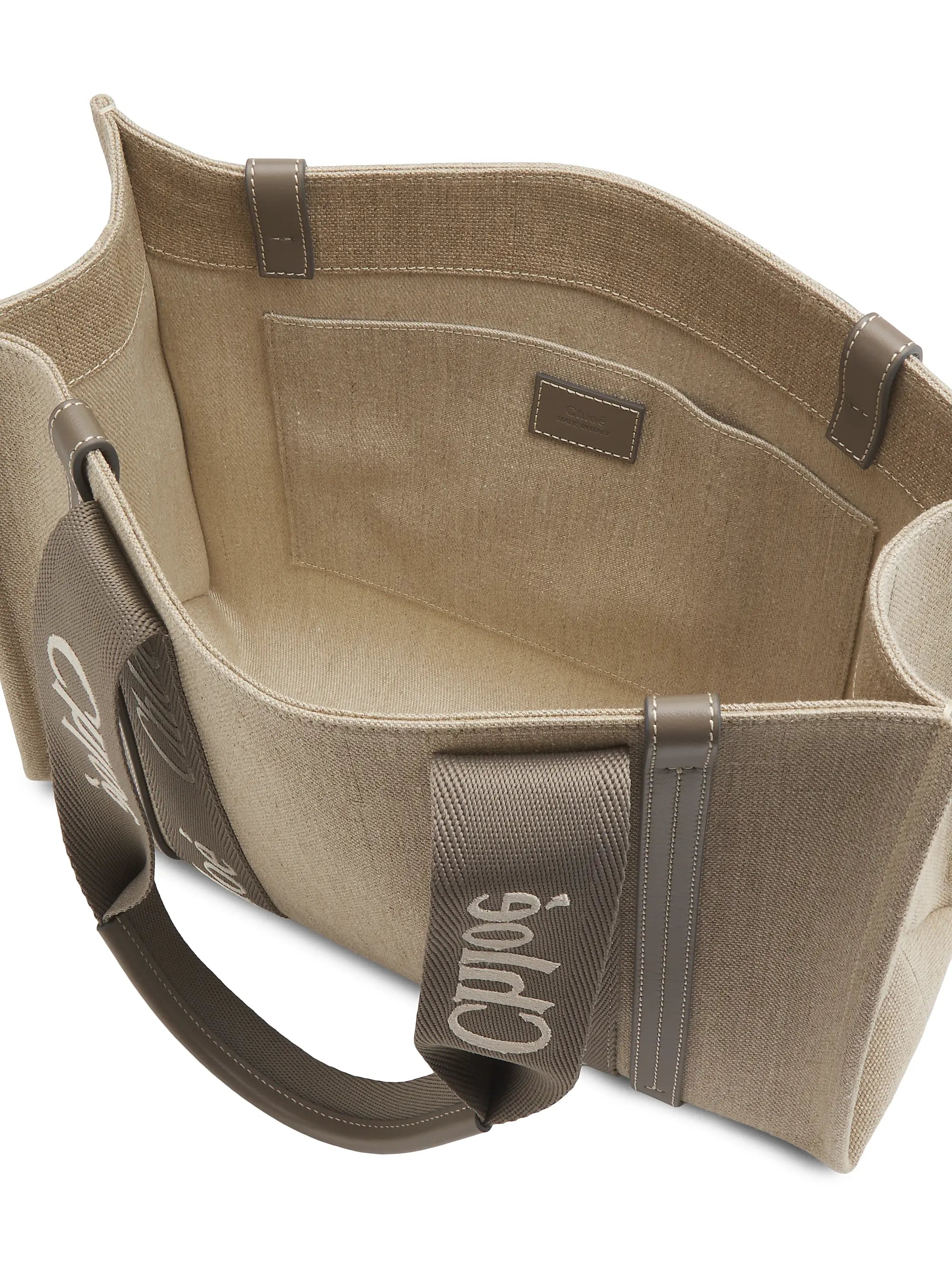 Chloé Woody Logo-Strap Linen Tote Bag