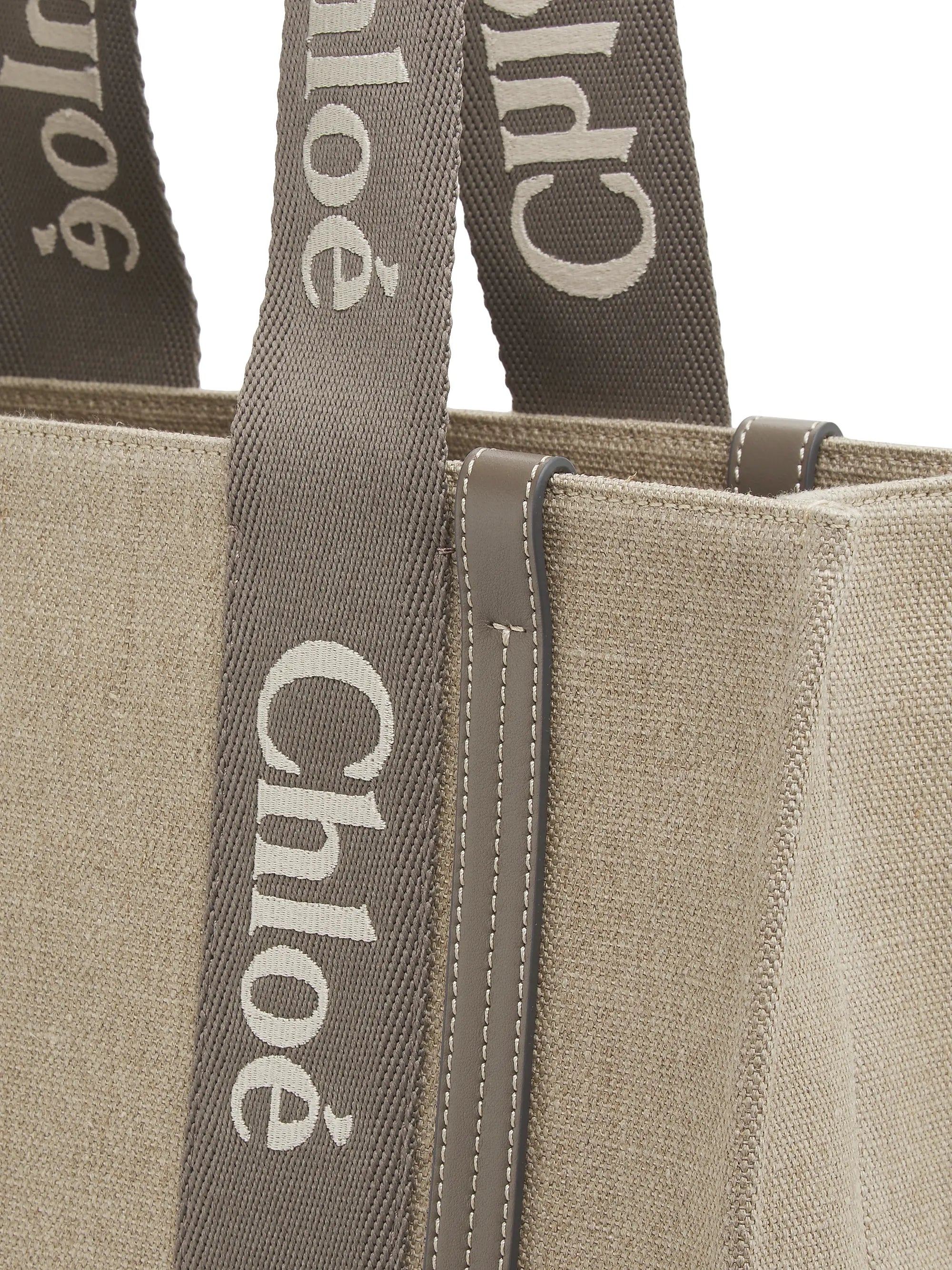 Chloé Woody Logo-Strap Linen Tote Bag