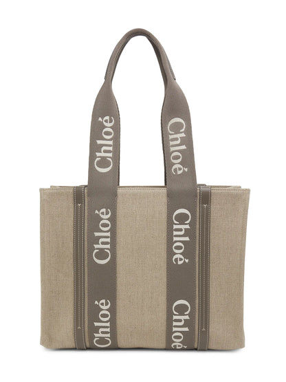 Chloé Woody Logo-Strap Linen Tote Bag