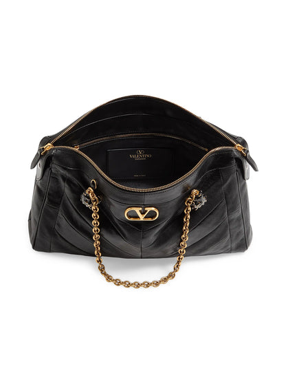Valentino Garavani Panthea Shoulder Bag in Nappa Leather with Chevron Pattern