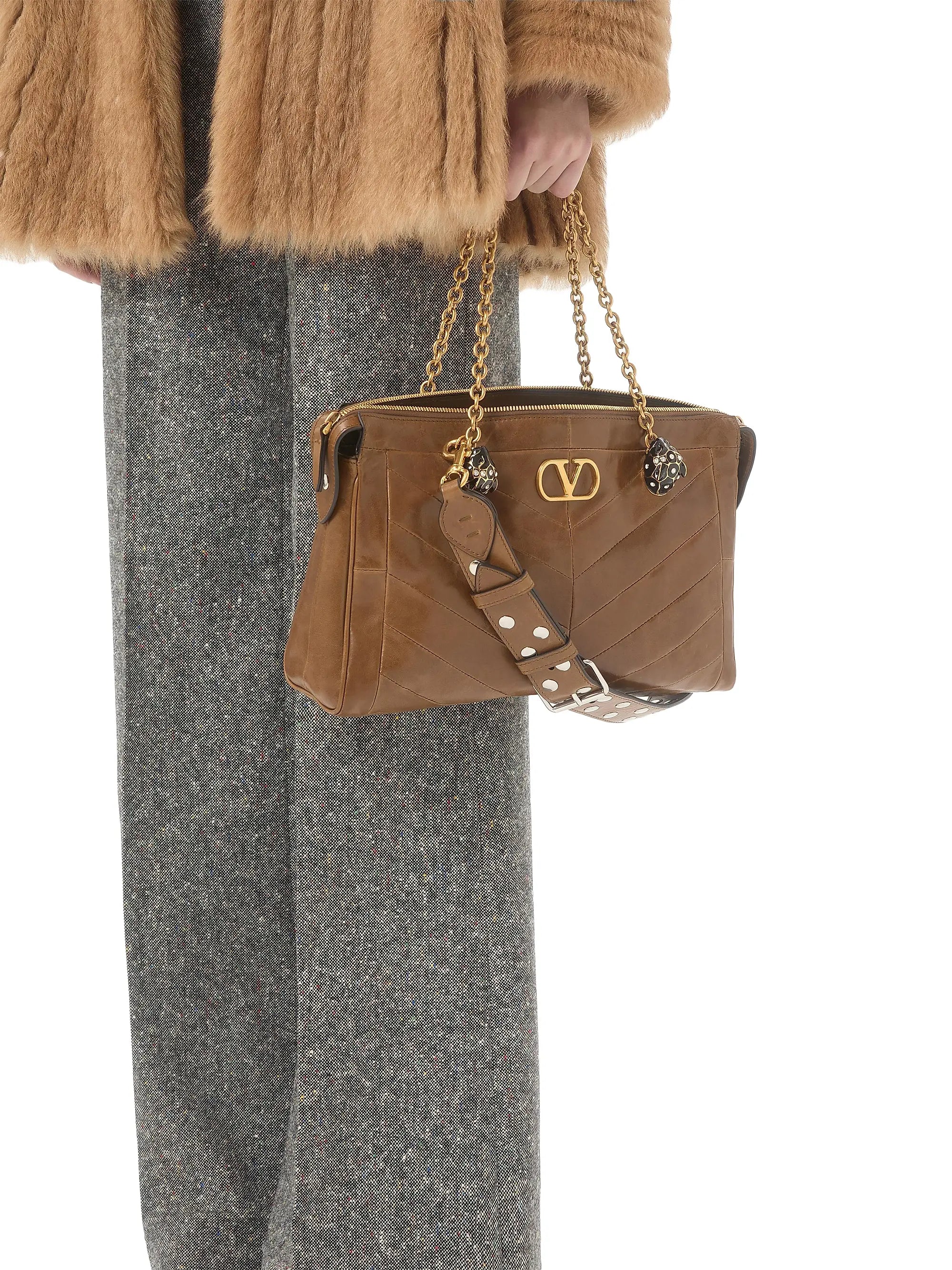 Valentino Garavani Panthea Shoulder Bag in Nappa Leather with Chevron Pattern