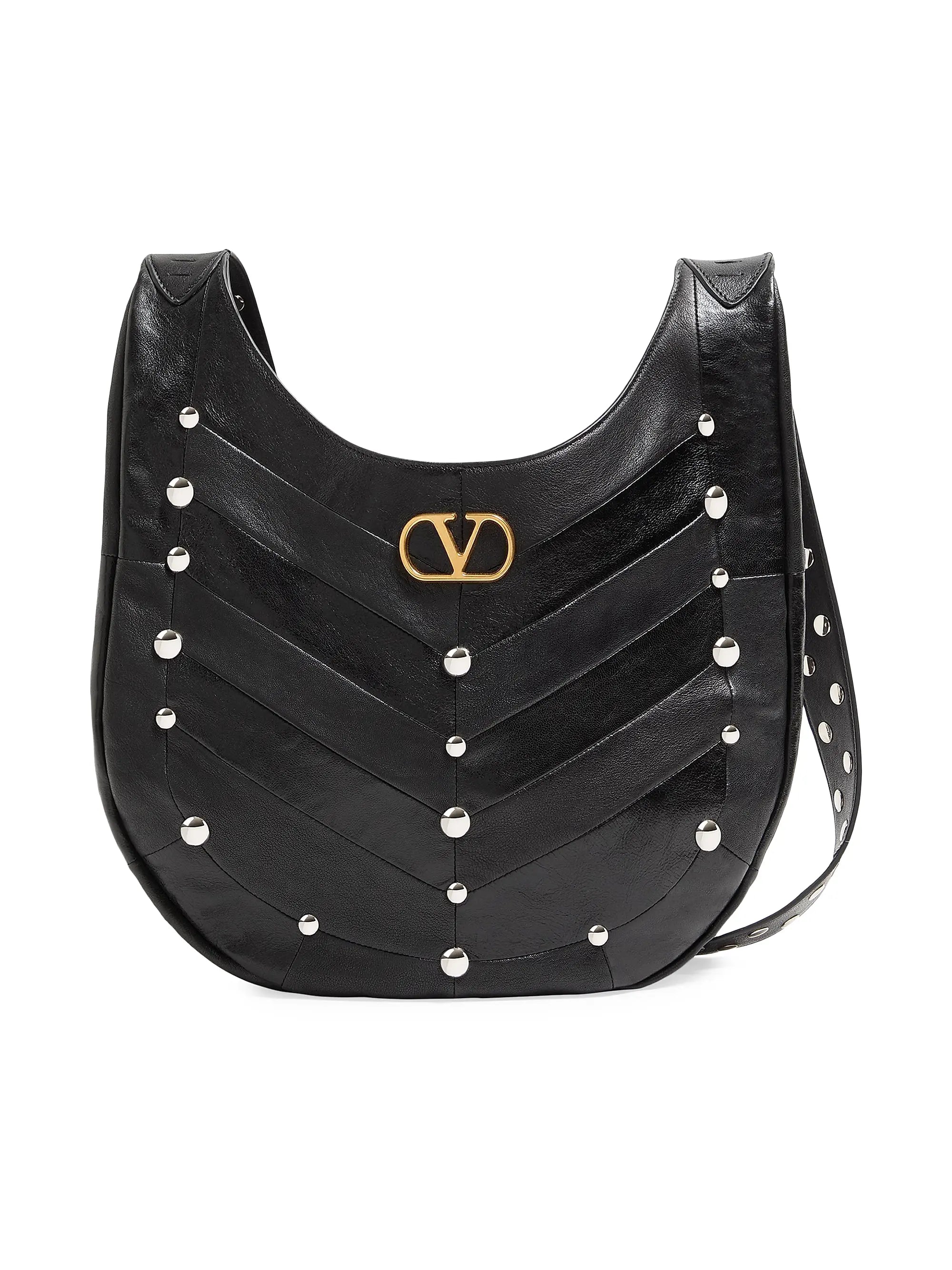 Valentino Garavani Hoboho Hobo Bag in Chevron Pattern Nappa Leather with Studs