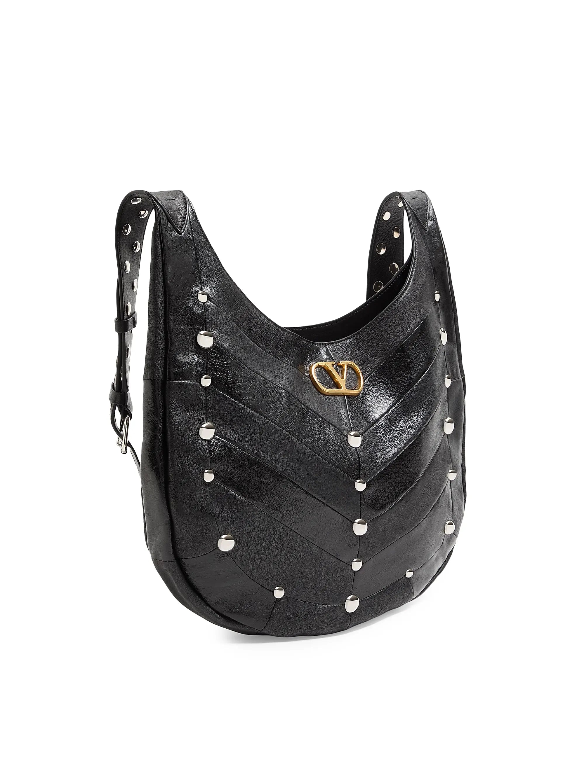 Valentino Garavani Hoboho Hobo Bag in Chevron Pattern Nappa Leather with Studs
