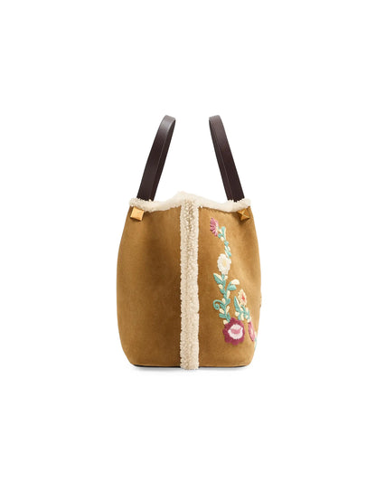 Valentino Garavani Medium Shopping Bag in Embroidered Suede with Sheepskin Lining