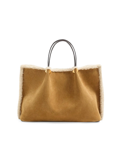 Valentino Garavani Medium Shopping Bag in Embroidered Suede with Sheepskin Lining