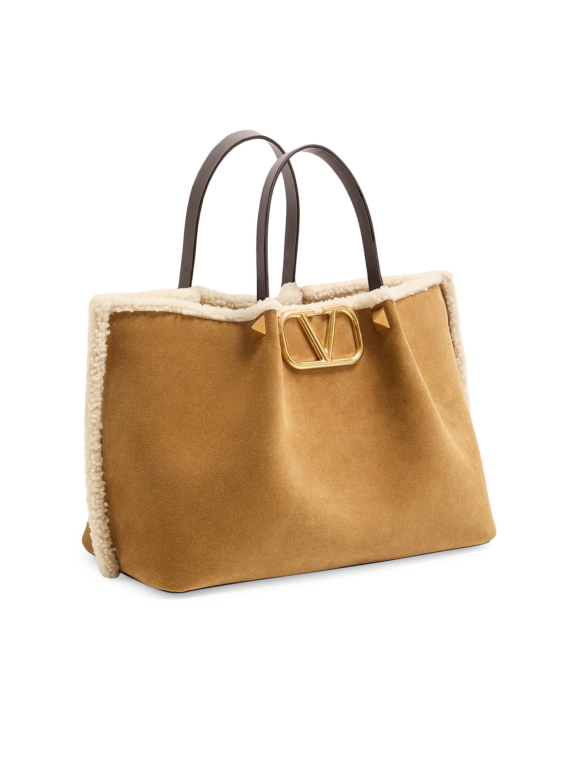 Valentino Garavani Medium Suede Shopping Bag with Sheepskin Lining