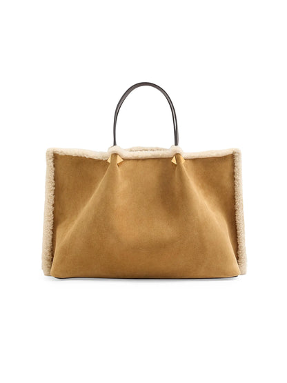 Valentino Garavani Medium Suede Shopping Bag with Sheepskin Lining