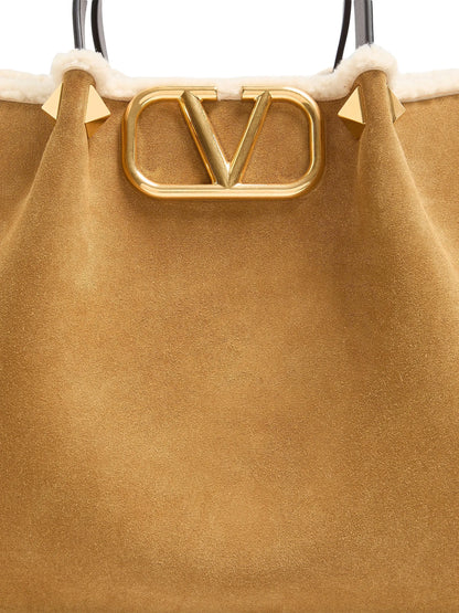 Valentino Garavani Medium Suede Shopping Bag with Sheepskin Lining