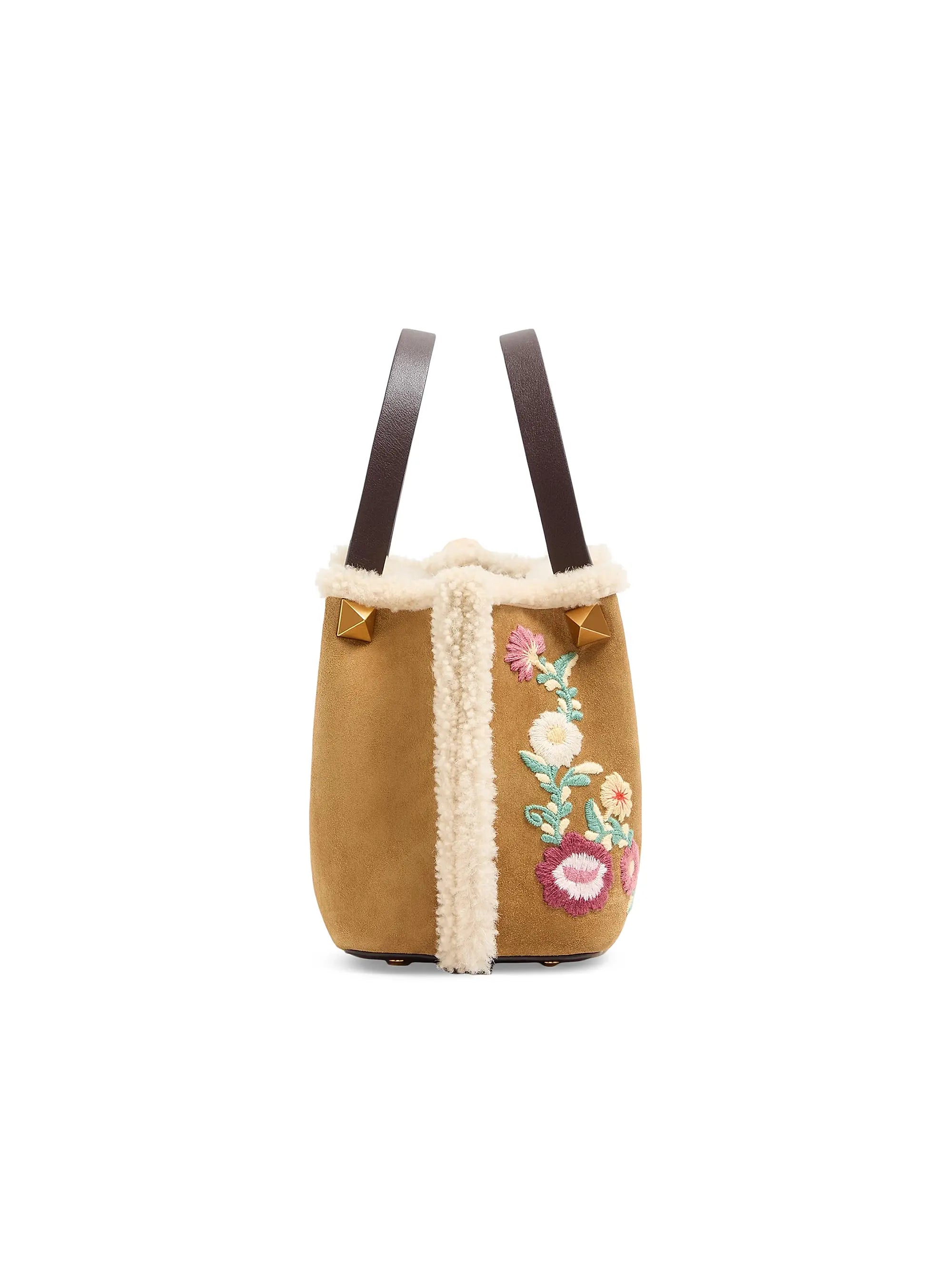 Valentino Garavani Small Top Handle Bag in Embroidered Suede with Sheepskin Lining