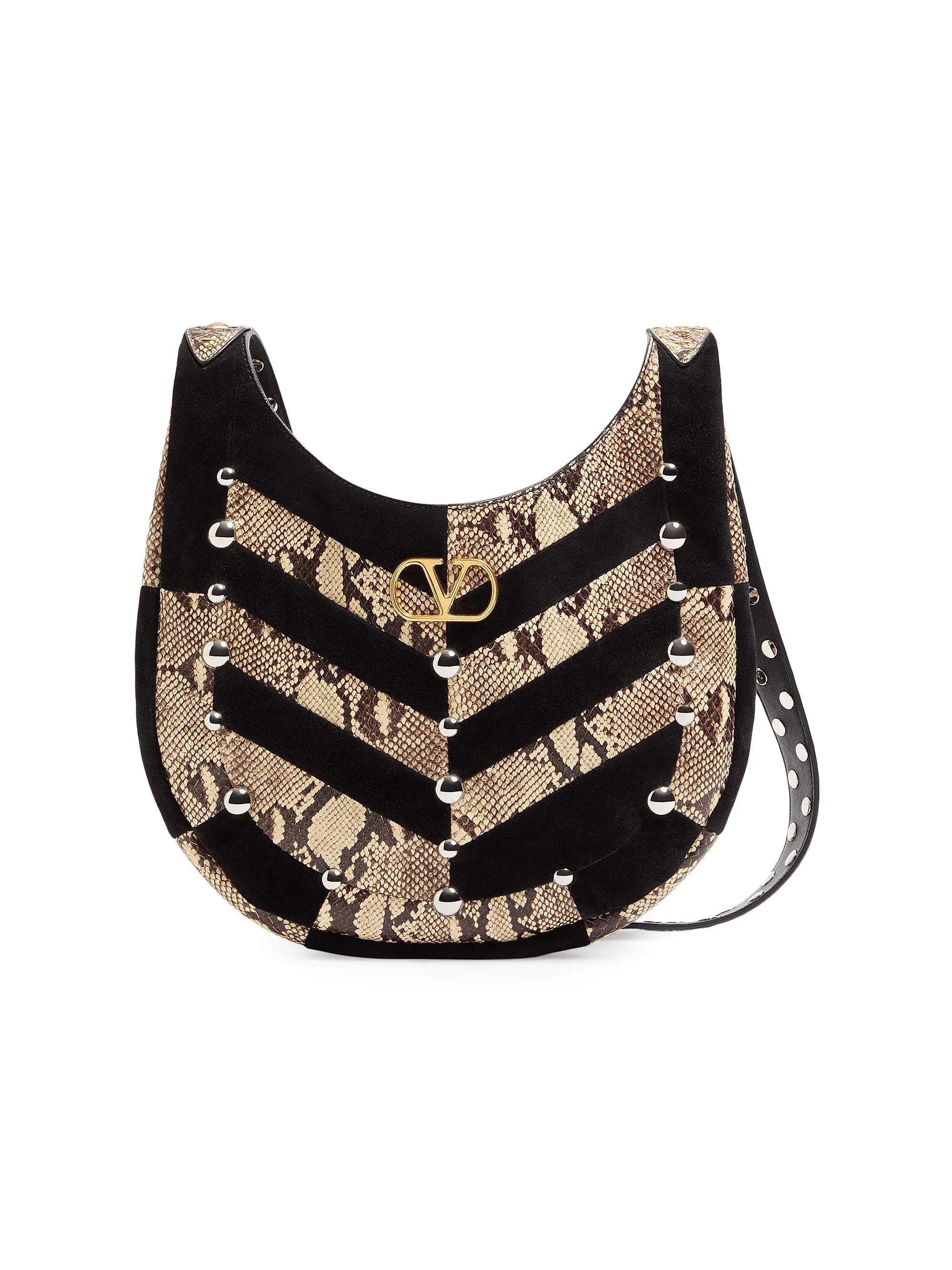 Valentino Garavani Hoboho Small Hobo Bag in Python and Chevron-Patterned Suede