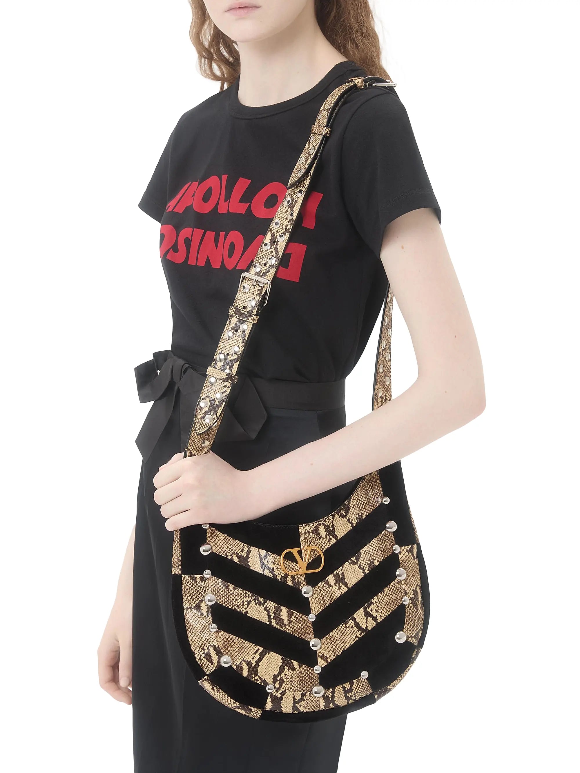 Valentino Garavani Hoboho Small Hobo Bag in Python and Chevron-Patterned Suede