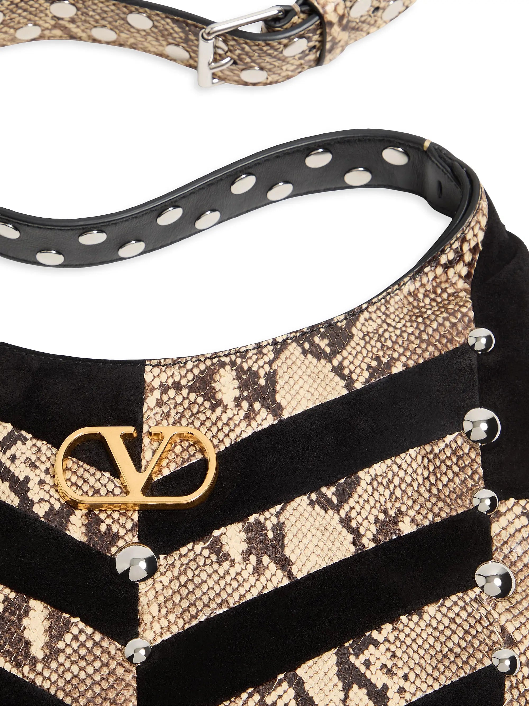 Valentino Garavani Hoboho Small Hobo Bag in Python and Chevron-Patterned Suede
