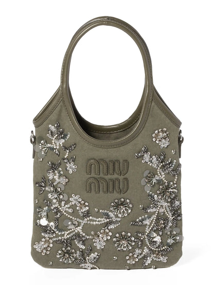 Miu Miu Ivy Embroidered Gabardine Top Handle Bag