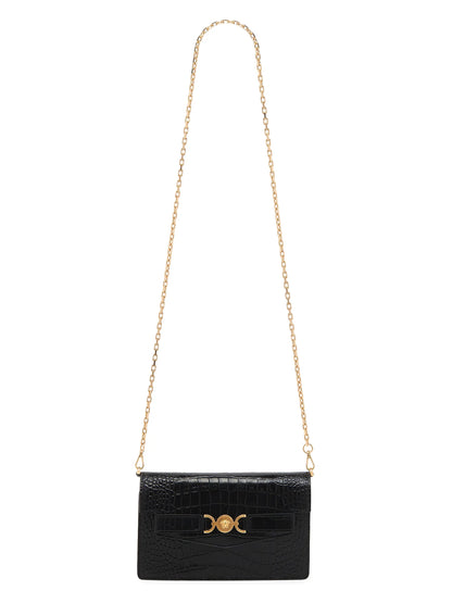 Versace Croc-Embossed Leather Wallet-On-Chain Shoulder Bag