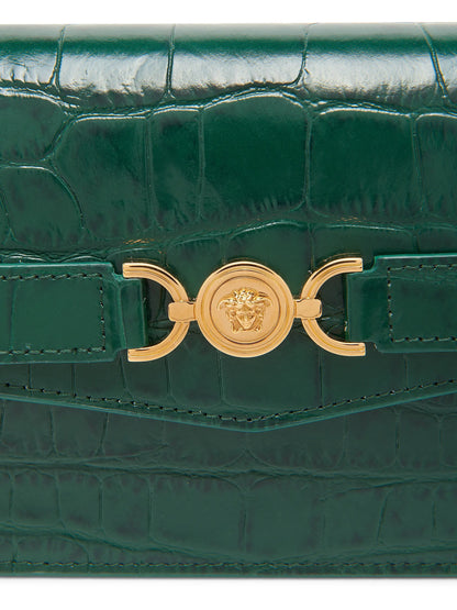Versace Croc-Embossed Leather Wallet-On-Chain Shoulder Bag