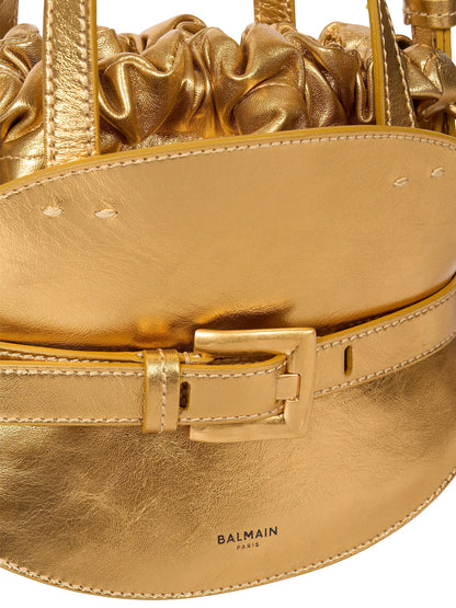 Balmain Mini Shuffle Metallic Leather Top Handle Bag