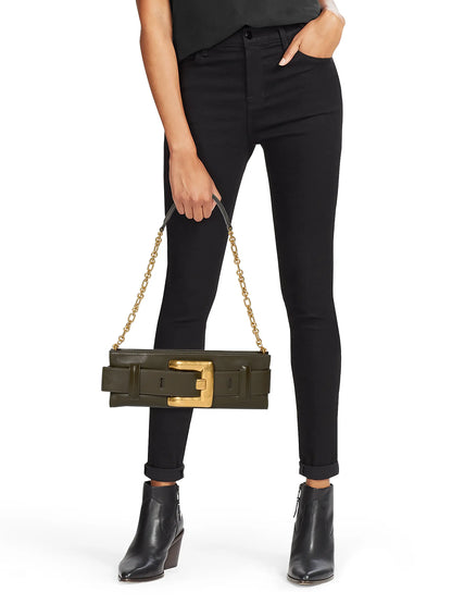 Balmain Anthem Leather Buckle Clutch