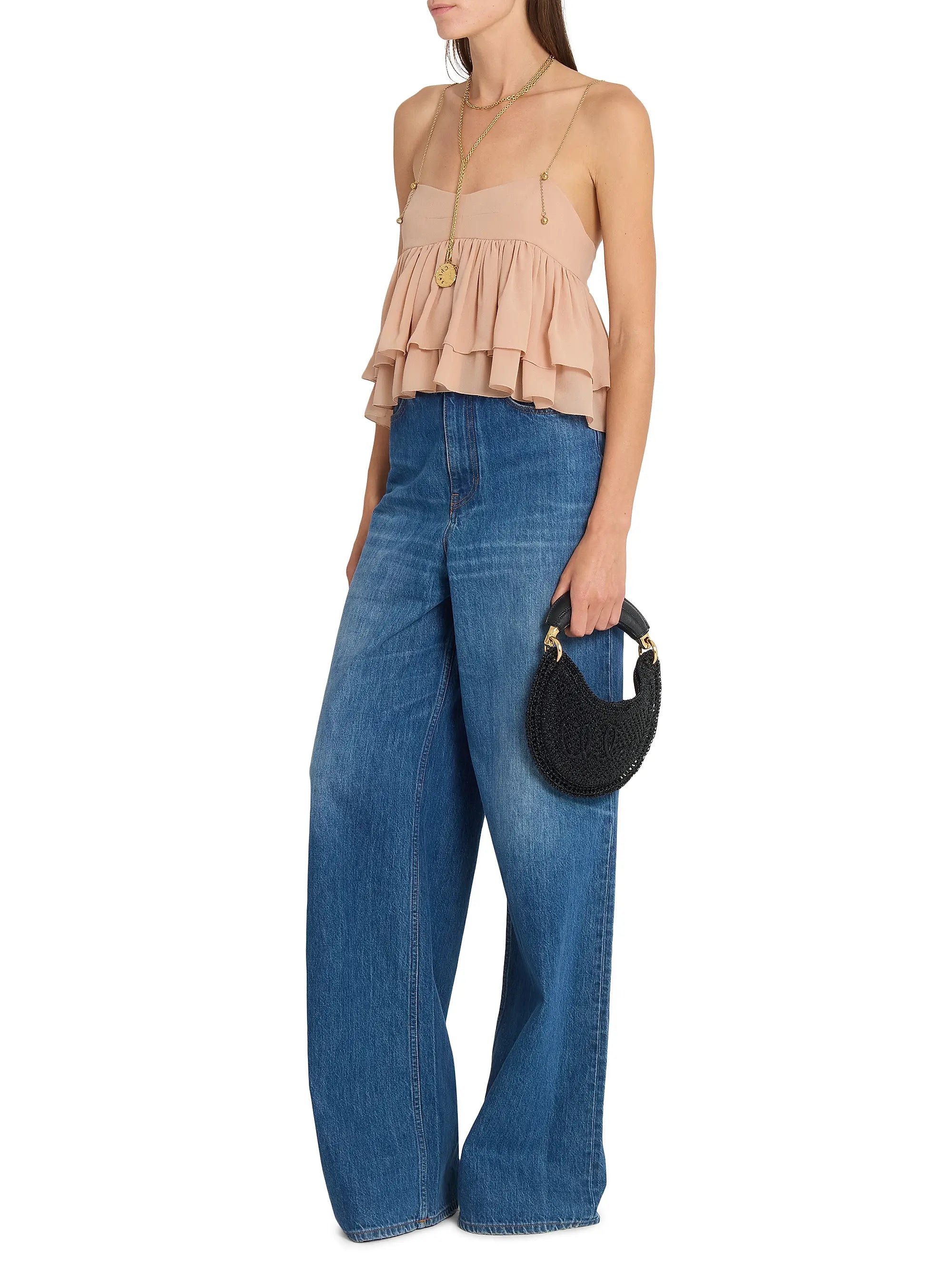 Chloé Mini Summer Banana Glitter Crochet Top Handle Bag