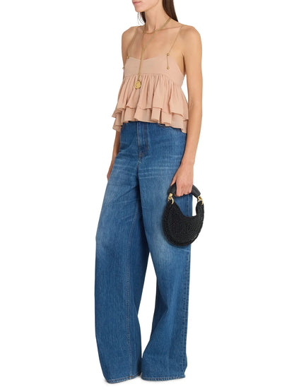 Chloé Mini Summer Banana Glitter Crochet Top Handle Bag