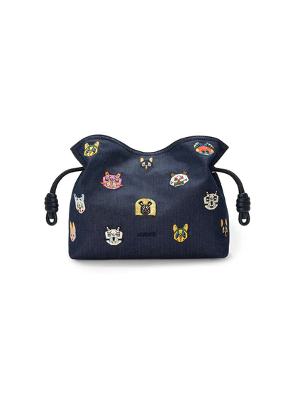 LOEWE LOEWE x Louis Wain Medium Cats Flamenco Embroidered Denim Clutch