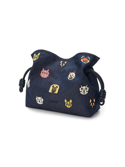 LOEWE LOEWE x Louis Wain Medium Cats Flamenco Embroidered Denim Clutch