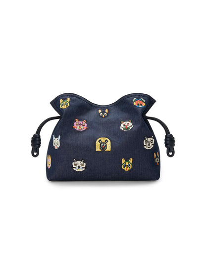 LOEWE LOEWE x Louis Wain Medium Cats Flamenco Embroidered Denim Clutch