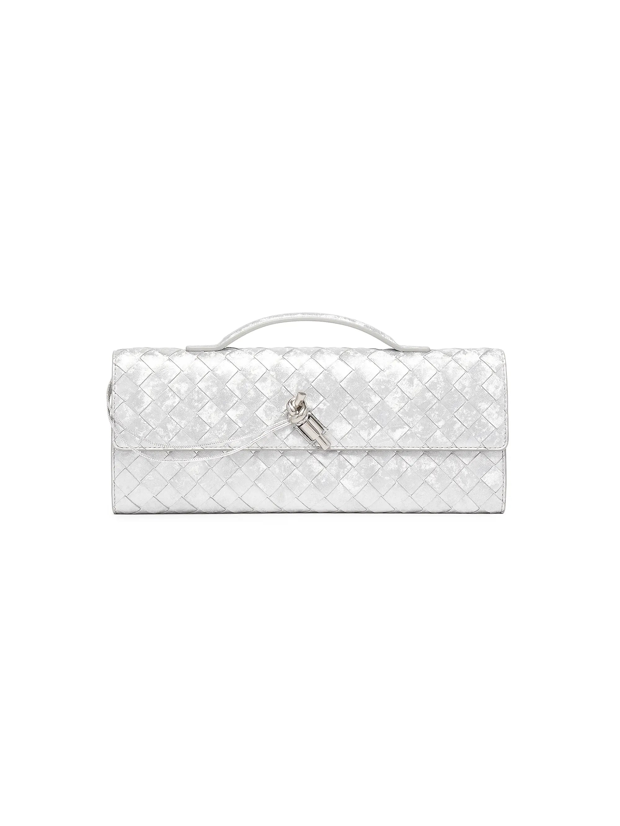 Bottega Veneta Andiamo Intrecciato Metallic Satin Leather Top-Handle Clutch