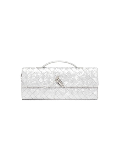 Bottega Veneta Andiamo Intrecciato Metallic Satin Leather Top-Handle Clutch