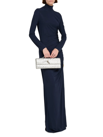 Bottega Veneta Andiamo Intrecciato Metallic Satin Leather Top-Handle Clutch