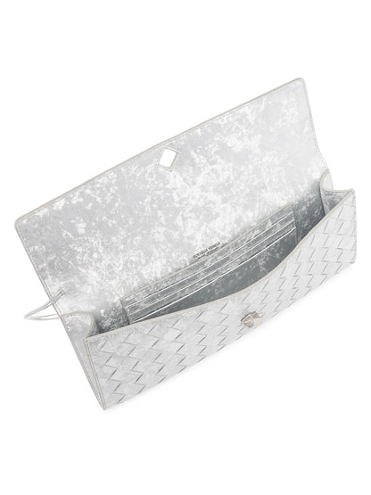 Bottega Veneta Andiamo Intrecciato Metallic Satin Leather Top-Handle Clutch