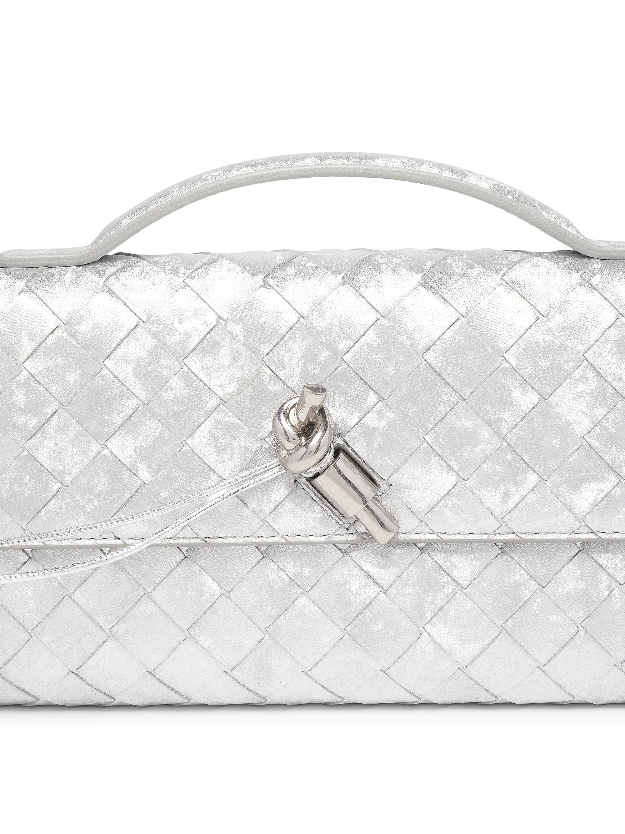 Bottega Veneta Andiamo Intrecciato Metallic Satin Leather Top-Handle Clutch