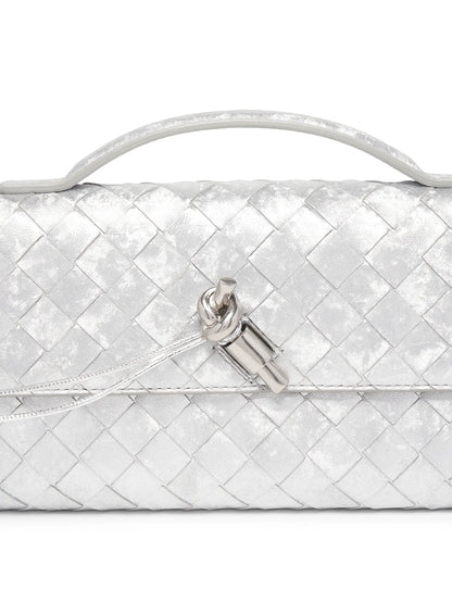 Bottega Veneta Andiamo Intrecciato Metallic Satin Leather Top-Handle Clutch