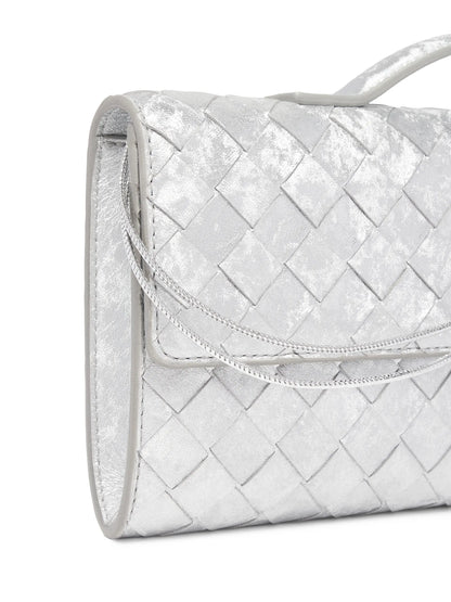Bottega Veneta Andiamo Intrecciato Metallic Satin Leather Top-Handle Clutch