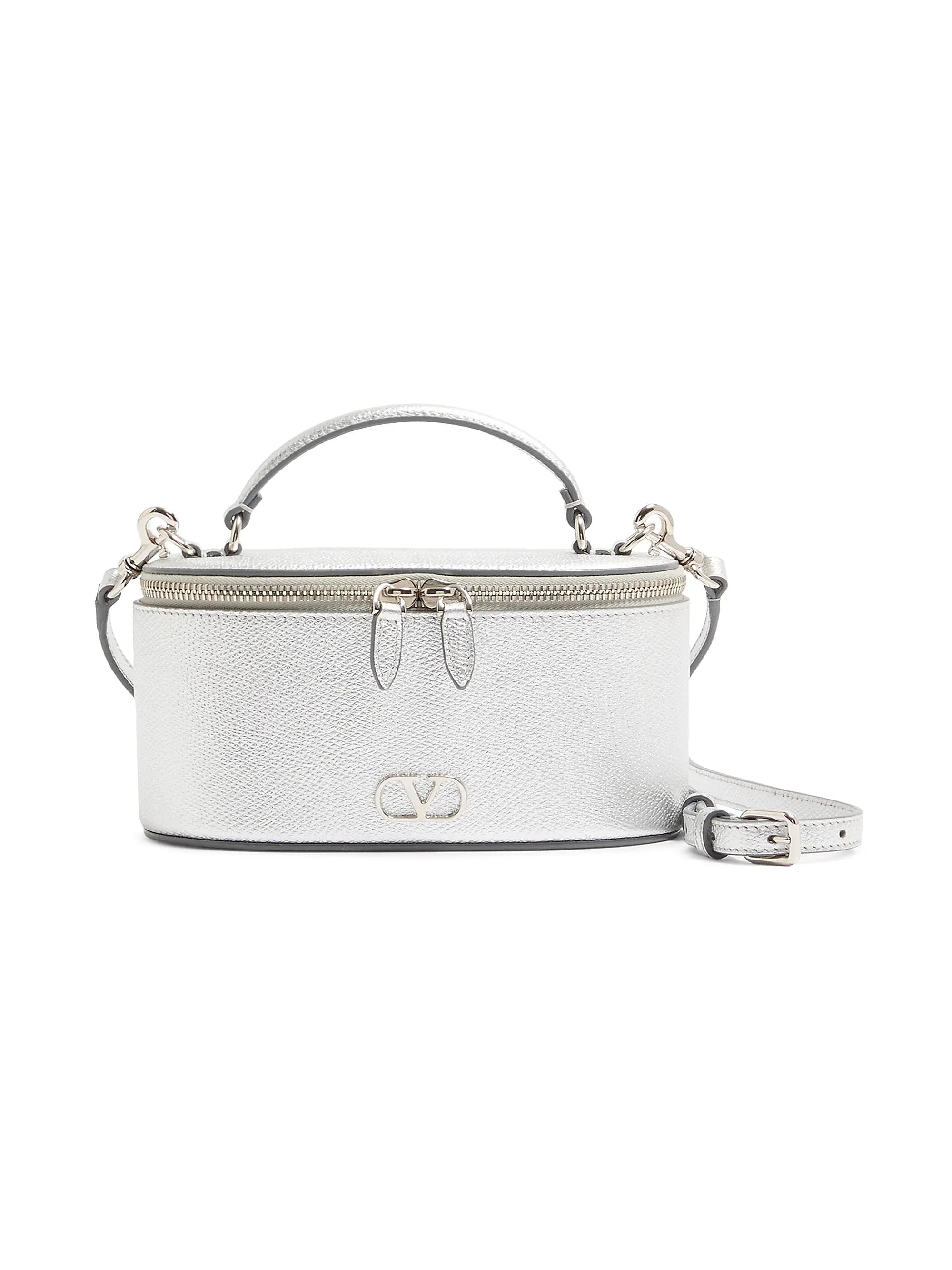 Valentino Garavani Vlogo Signature Mini Vanity Bag in Laminated Grainy Calfskin