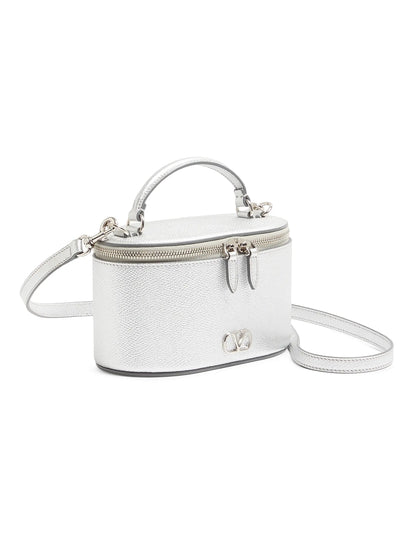 Valentino Garavani Vlogo Signature Mini Vanity Bag in Laminated Grainy Calfskin