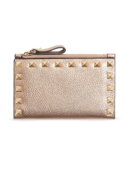 Valentino Garavani Rockstud Laminated Grainy Calfskin Card Holder