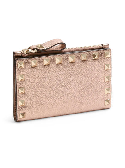 Valentino Garavani Rockstud Laminated Grainy Calfskin Card Holder