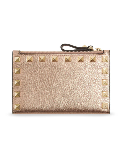 Valentino Garavani Rockstud Laminated Grainy Calfskin Card Holder