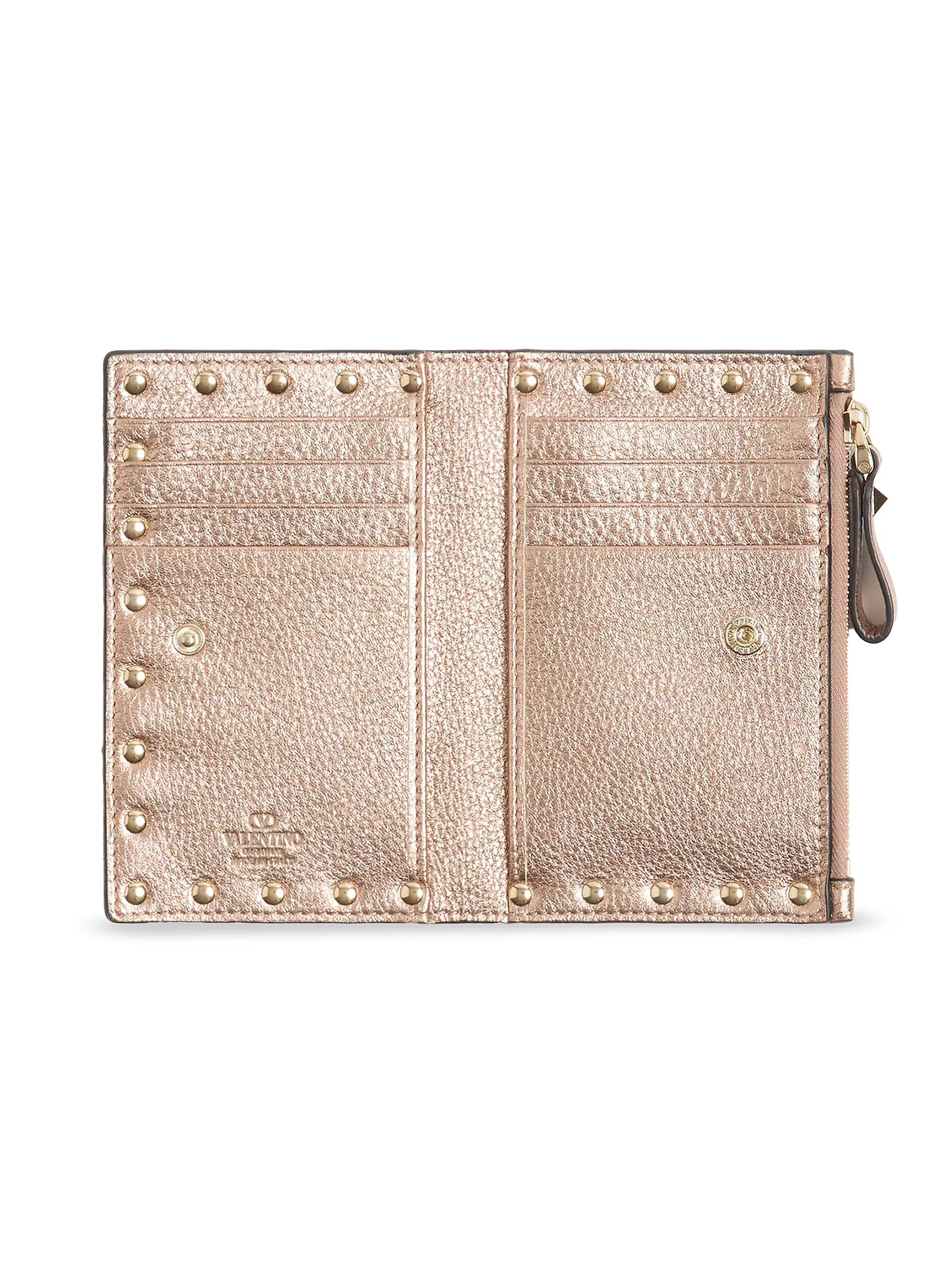 Valentino Garavani Rockstud Laminated Grainy Calfskin Card Holder