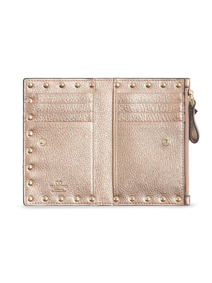 Valentino Garavani Rockstud Laminated Grainy Calfskin Card Holder