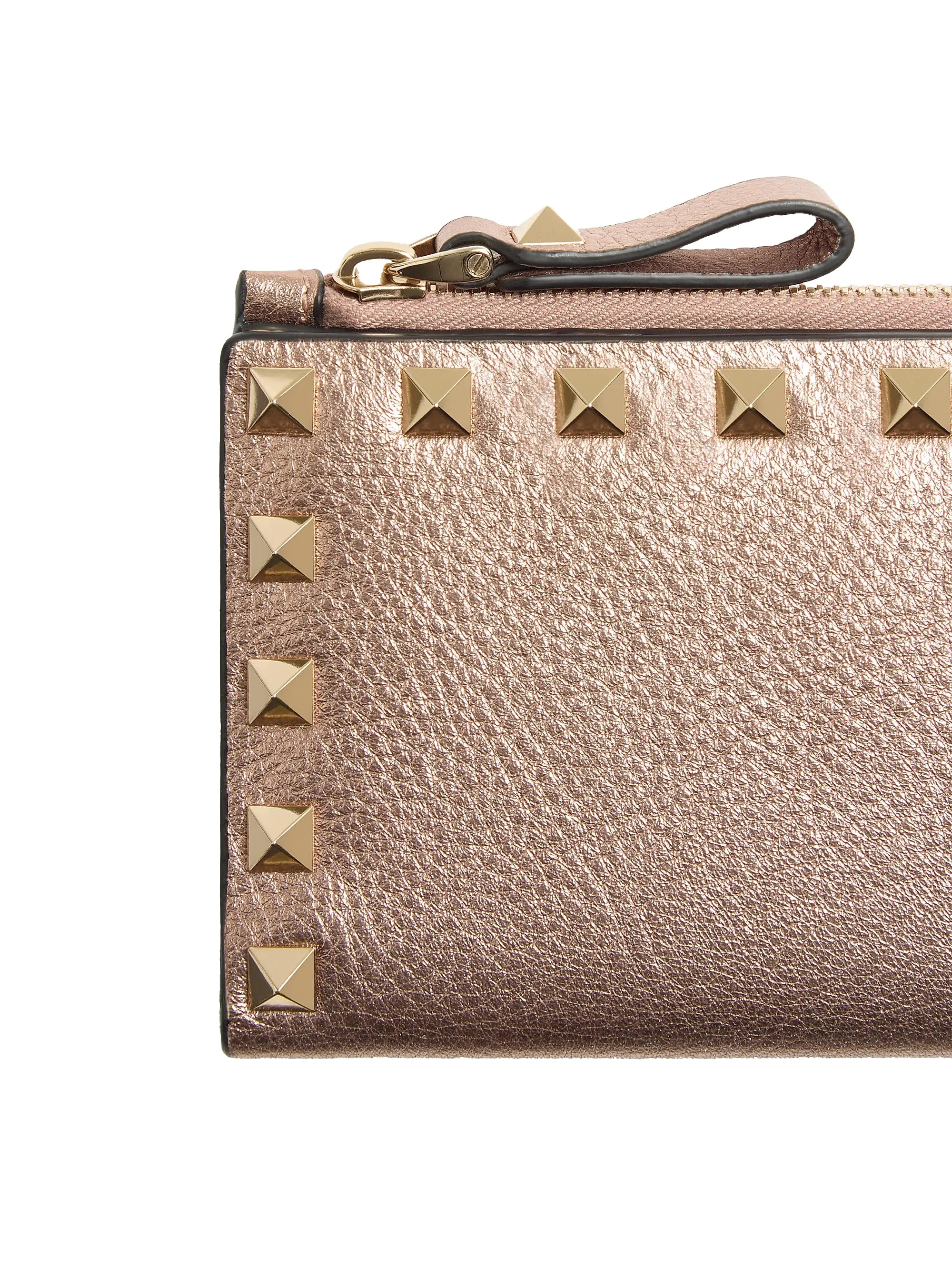 Valentino Garavani Rockstud Laminated Grainy Calfskin Card Holder
