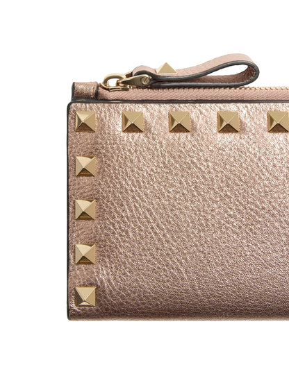 Valentino Garavani Rockstud Laminated Grainy Calfskin Card Holder