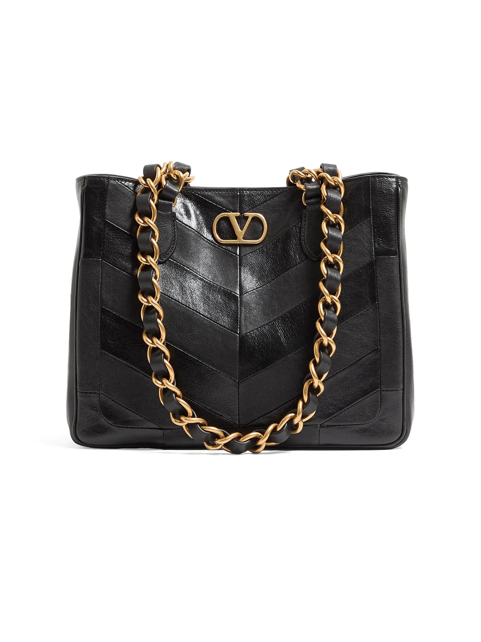 Valentino Garavani Laseine Small Shopping Bag in Chevron-Patterned Nappa Leather