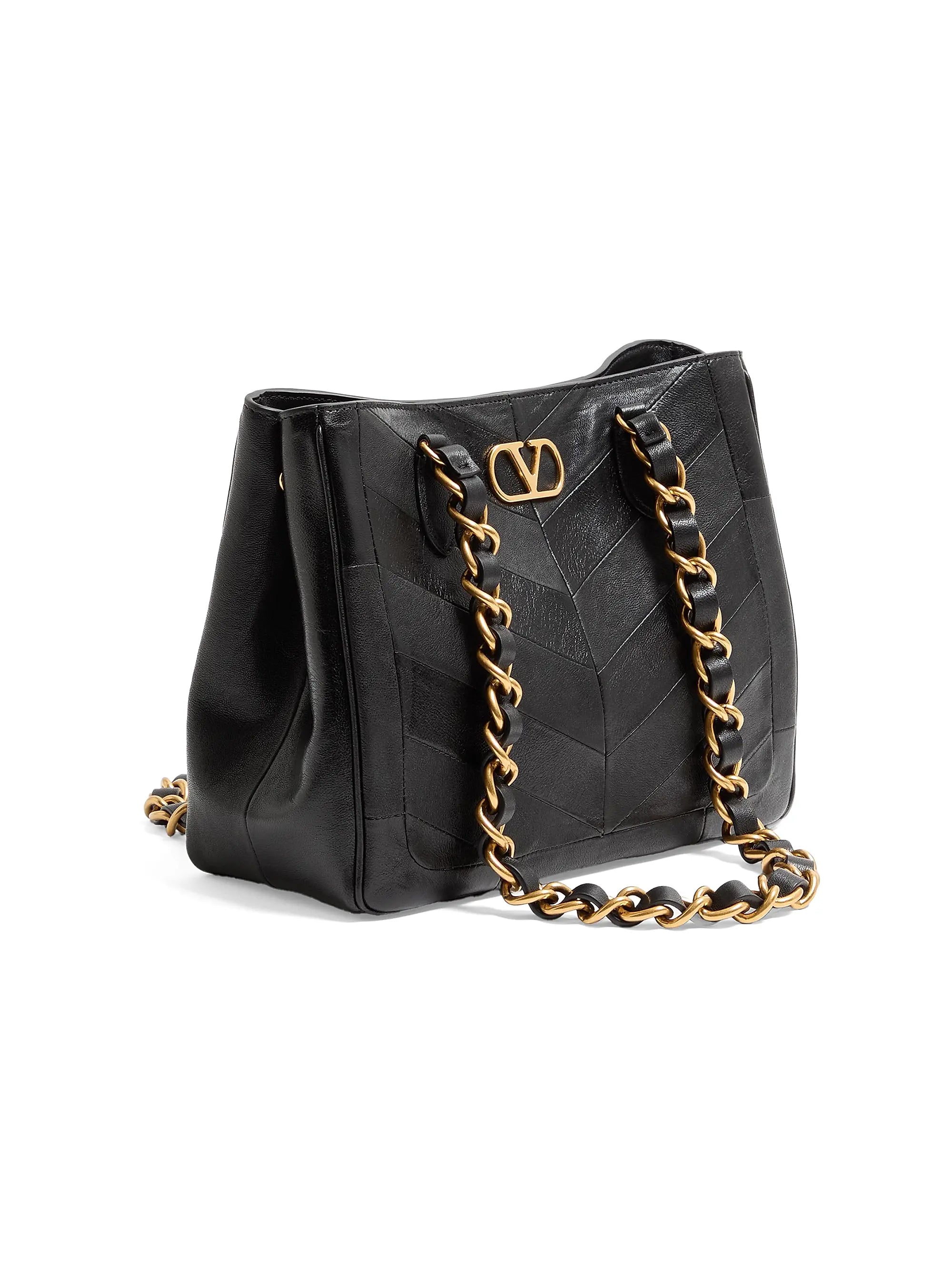 Valentino Garavani Laseine Small Shopping Bag in Chevron-Patterned Nappa Leather
