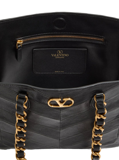 Valentino Garavani Laseine Small Shopping Bag in Chevron-Patterned Nappa Leather