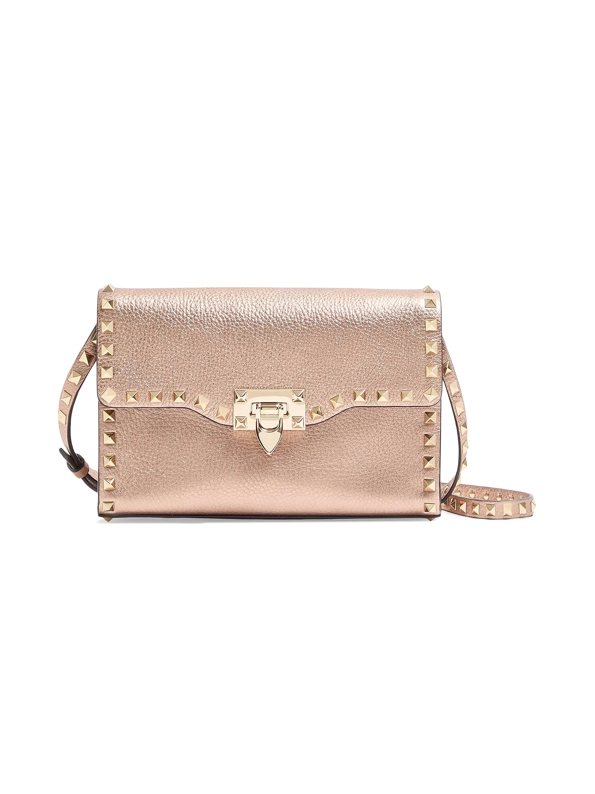 Valentino Garavani Rockstud Small Crossbody Bag in Laminated Grainy Calfskin Leather