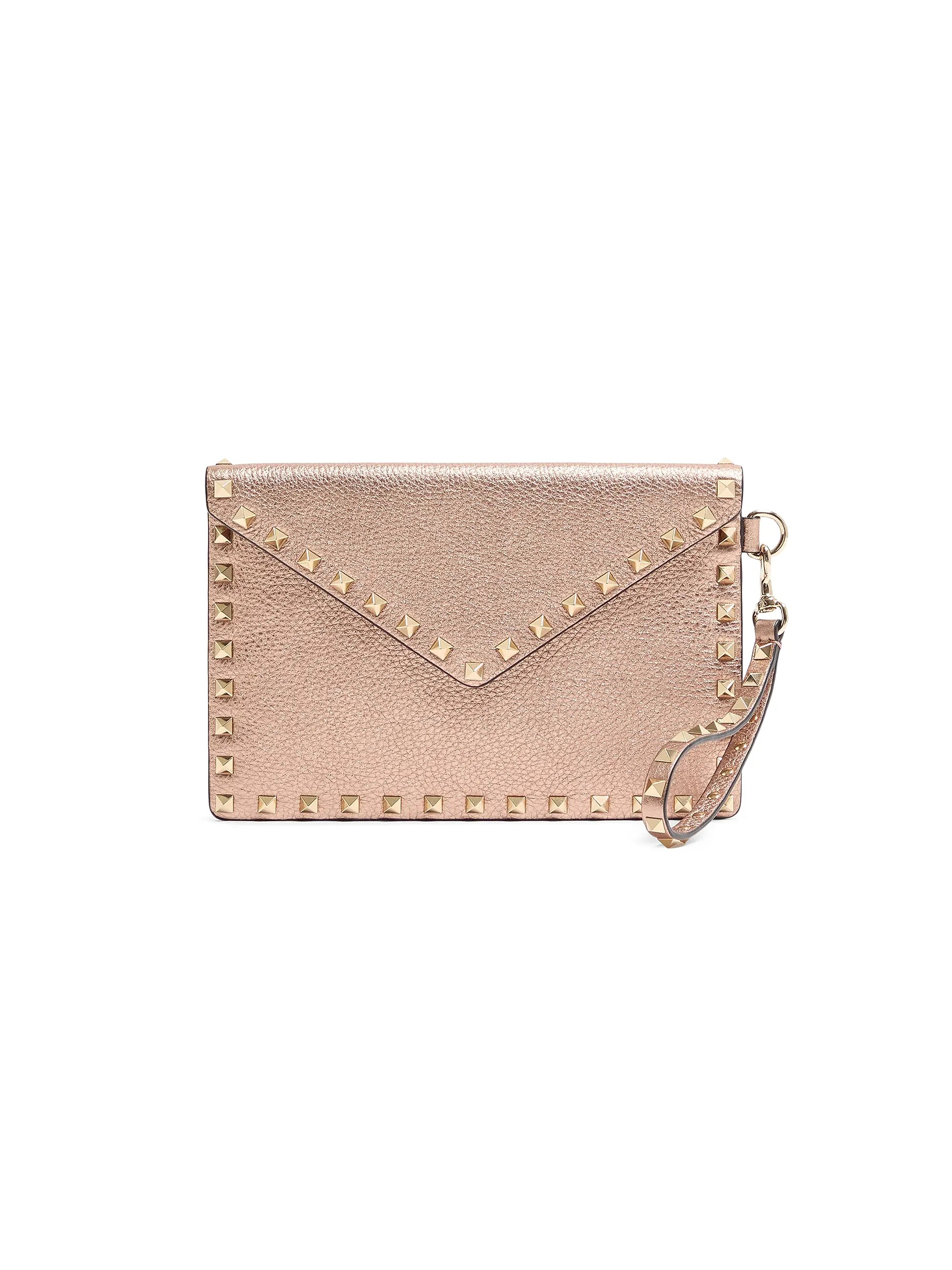 Valentino Garavani Rockstud Laminated Grainy Calfskin Clutch Bag