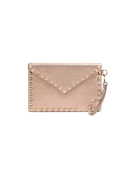 Valentino Garavani Rockstud Laminated Grainy Calfskin Clutch Bag
